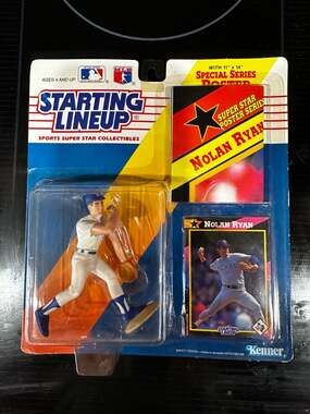 Vintage 1990 Starting Lineup Nolan Ryan Texas Rangers Figure with Poster & Card